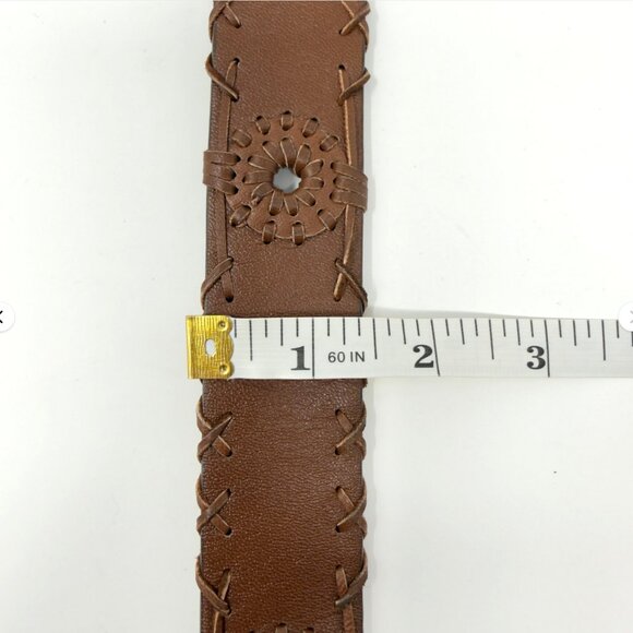 Betsey Johnson Leather Belt Studded Oval Buckle Brown M - Picture 8 of 8